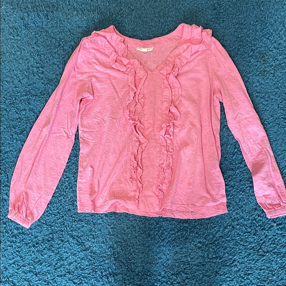 Charter Club Pink Ruffled Long Sleeve Tee
